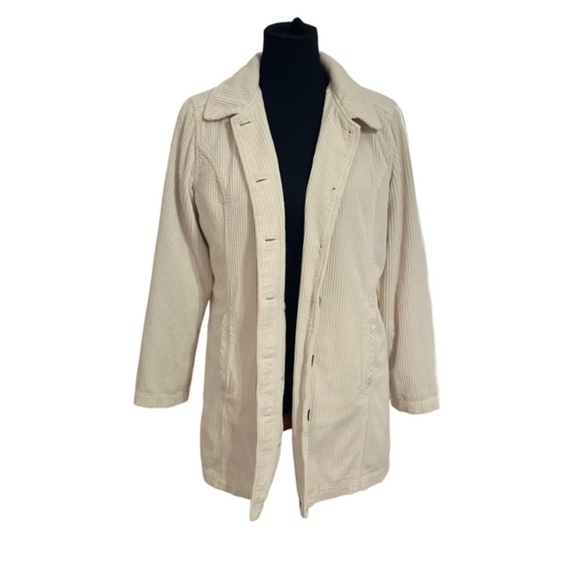 J. Jill Cream Button Up Corduroy Jacket w. Removable Quilted Orange Lining Small - Picture 2 of 14